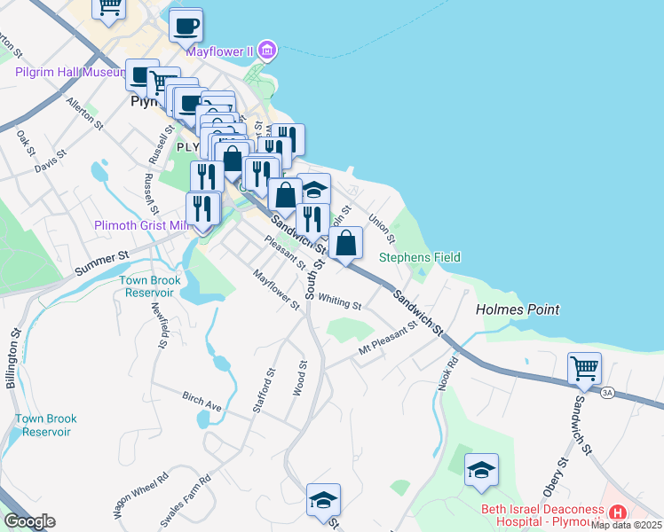 map of restaurants, bars, coffee shops, grocery stores, and more near 6 Allen Court in Plymouth