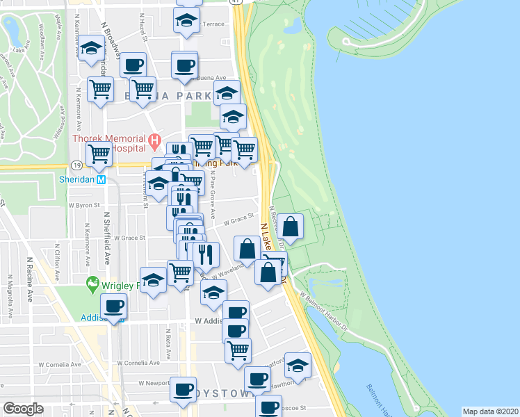 map of restaurants, bars, coffee shops, grocery stores, and more near 3754 North Lake Shore Drive in Chicago