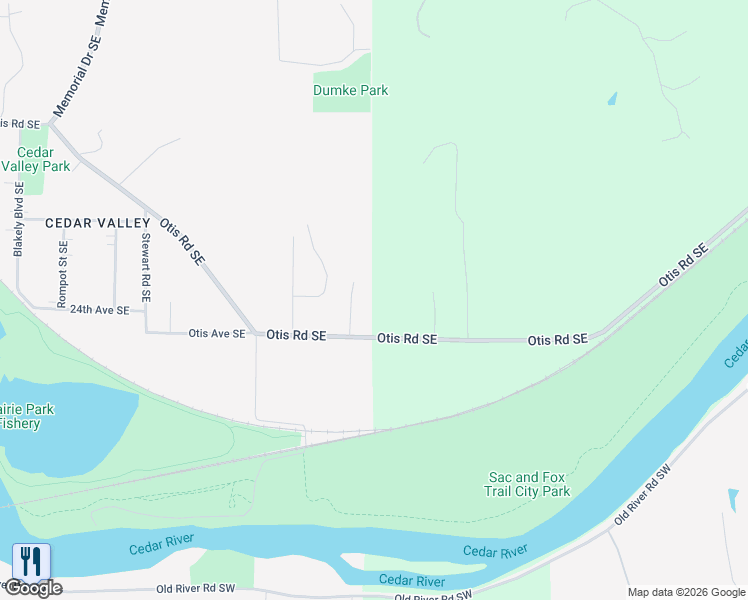 map of restaurants, bars, coffee shops, grocery stores, and more near 3380 Otis Road Southeast in Cedar Rapids