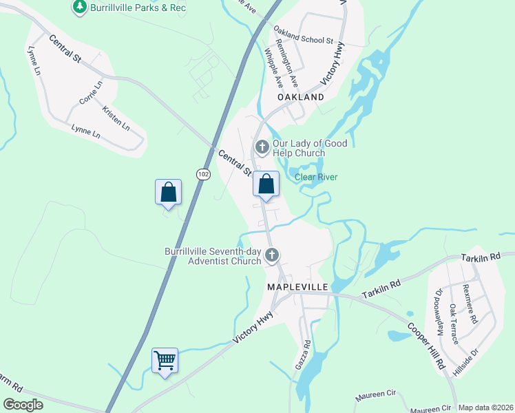 map of restaurants, bars, coffee shops, grocery stores, and more near 968 Victory Highway in Burrillville