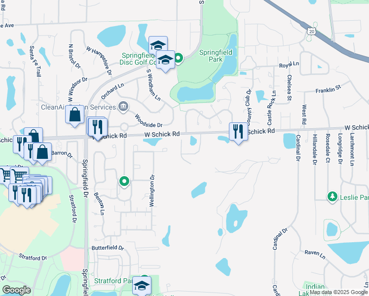 map of restaurants, bars, coffee shops, grocery stores, and more near 158 Los Lagos Drive in Bloomingdale