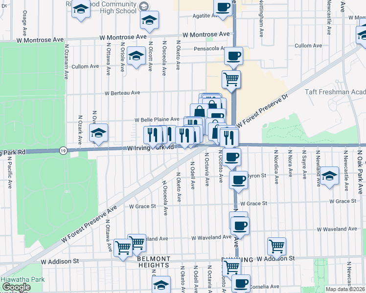 map of restaurants, bars, coffee shops, grocery stores, and more near in Norridge
