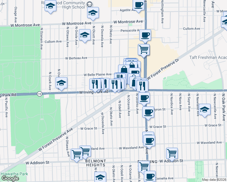 map of restaurants, bars, coffee shops, grocery stores, and more near in Norridge