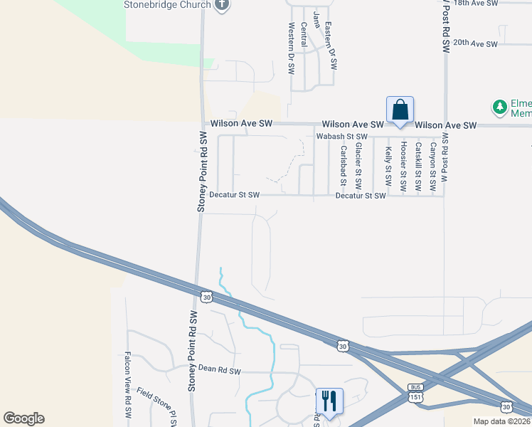 map of restaurants, bars, coffee shops, grocery stores, and more near 2715 Belle Street Southwest in Cedar Rapids
