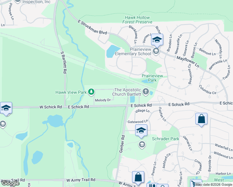 map of restaurants, bars, coffee shops, grocery stores, and more near 215 Melody Drive in Bartlett