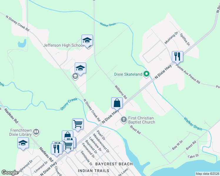 map of restaurants, bars, coffee shops, grocery stores, and more near 5091-5477 Williams Road in Monroe County
