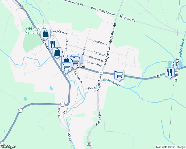 map of restaurants, bars, coffee shops, grocery stores, and more near 73 Main Street in Millerton