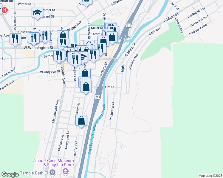 map of restaurants, bars, coffee shops, grocery stores, and more near 25-27 River Street in Bradford