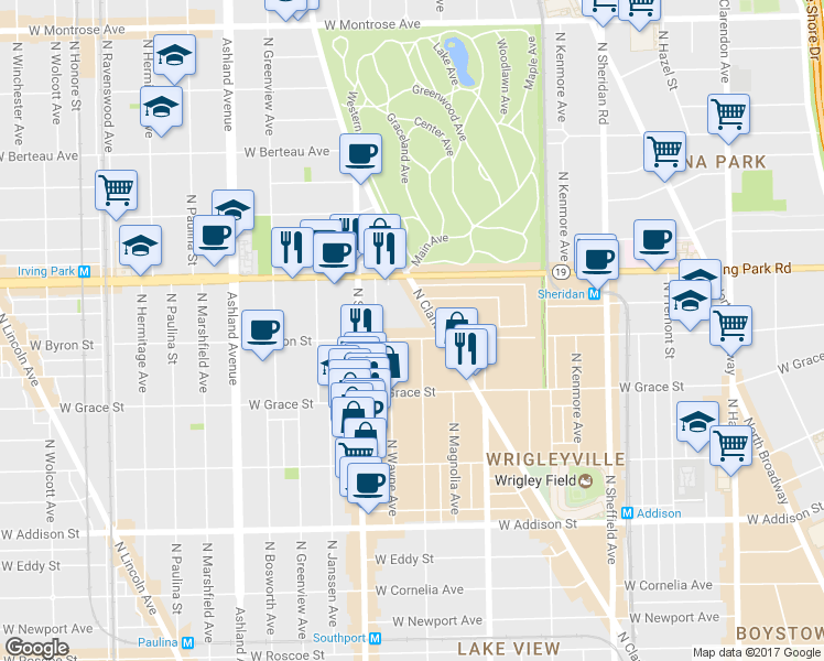 map of restaurants, bars, coffee shops, grocery stores, and more near in Chicago