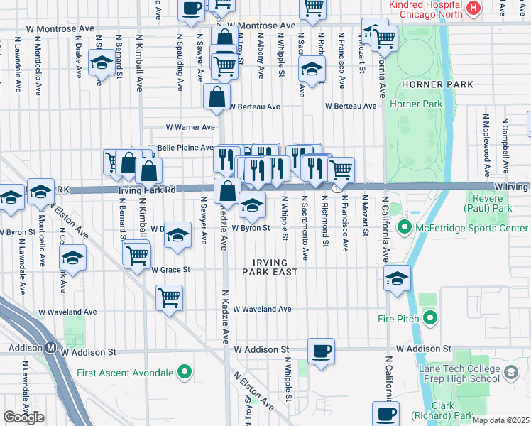 map of restaurants, bars, coffee shops, grocery stores, and more near in Chicago