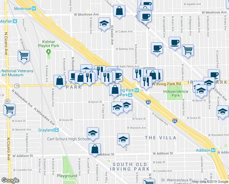 map of restaurants, bars, coffee shops, grocery stores, and more near in Chicago