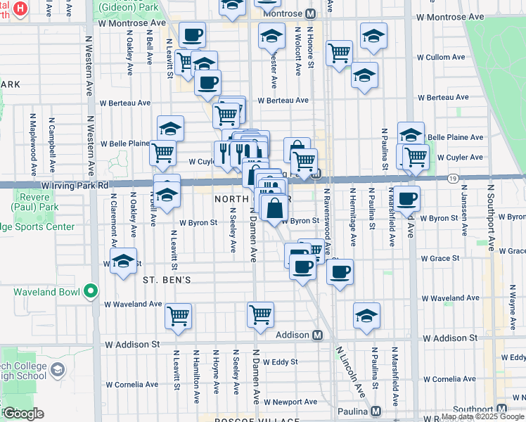 map of restaurants, bars, coffee shops, grocery stores, and more near in Chicago
