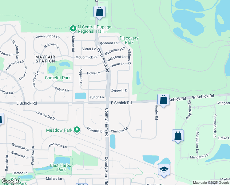 map of restaurants, bars, coffee shops, grocery stores, and more near 4492 Whitney Drive in Hanover Park
