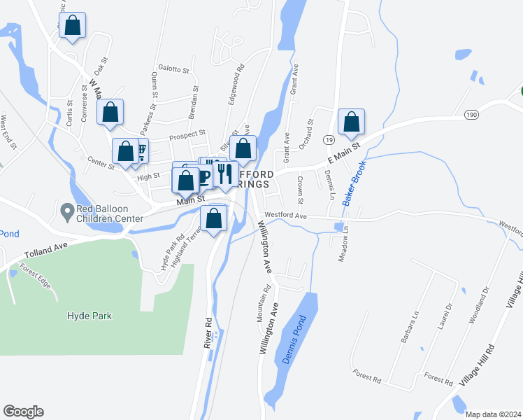 map of restaurants, bars, coffee shops, grocery stores, and more near 9 Maple Street in Stafford
