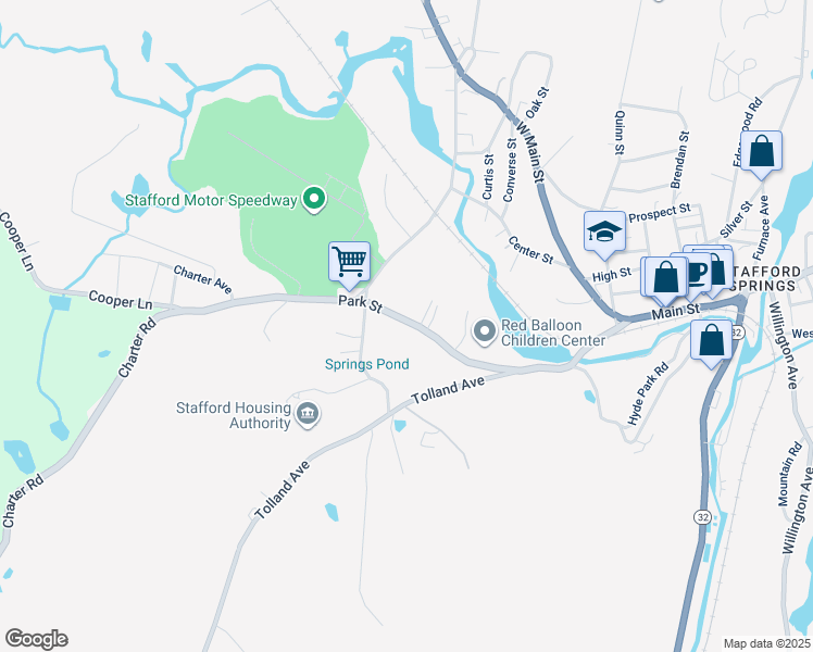 map of restaurants, bars, coffee shops, grocery stores, and more near 20 Park Street in Stafford