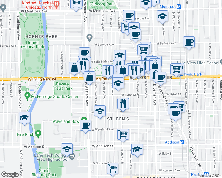map of restaurants, bars, coffee shops, grocery stores, and more near in Chicago
