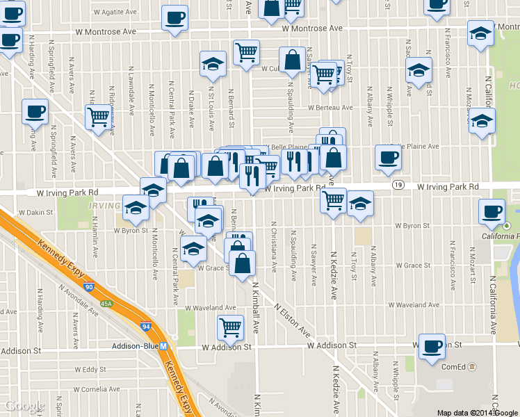 map of restaurants, bars, coffee shops, grocery stores, and more near in Chicago