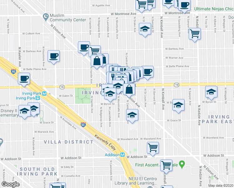 map of restaurants, bars, coffee shops, grocery stores, and more near in Chicago
