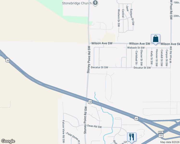 map of restaurants, bars, coffee shops, grocery stores, and more near 6295-6299 Decatur Street Southwest in Cedar Rapids