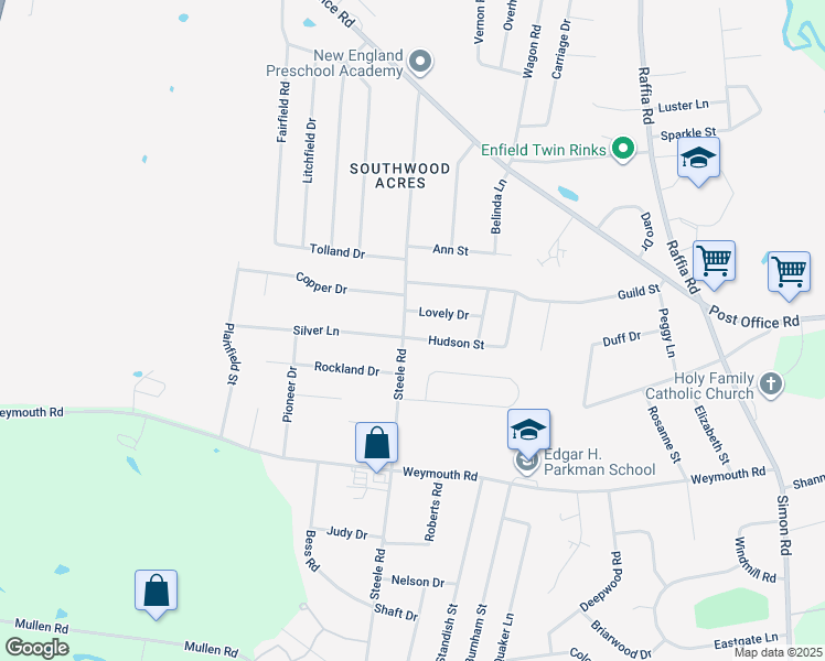 map of restaurants, bars, coffee shops, grocery stores, and more near 3 Lovely Drive in Enfield