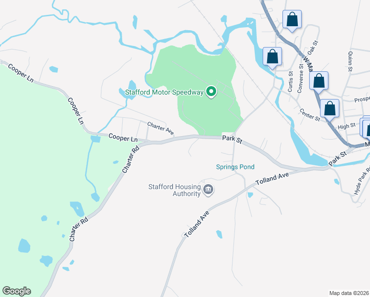 map of restaurants, bars, coffee shops, grocery stores, and more near 54 Park Street in Stafford