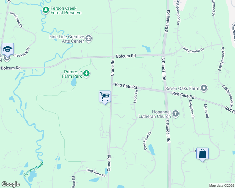 map of restaurants, bars, coffee shops, grocery stores, and more near 5N805 Crane Road in St. Charles