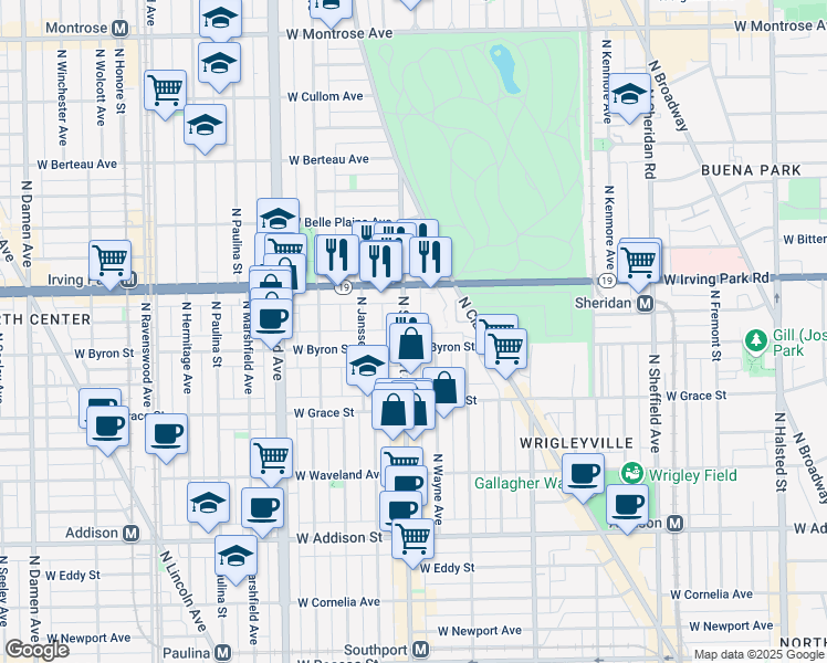 map of restaurants, bars, coffee shops, grocery stores, and more near 3915 North Southport Avenue in Chicago
