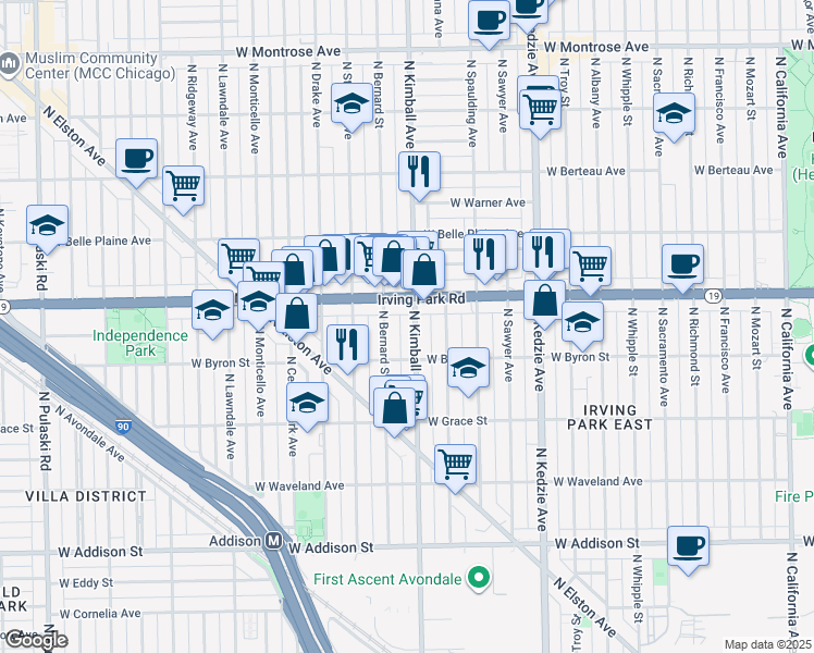 map of restaurants, bars, coffee shops, grocery stores, and more near in Chicago
