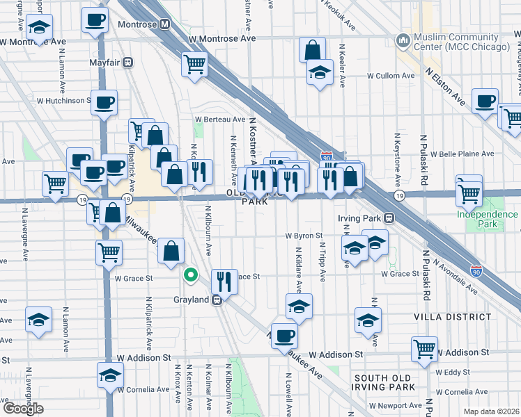 map of restaurants, bars, coffee shops, grocery stores, and more near in Chicago