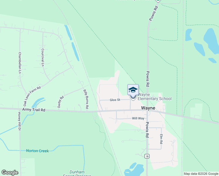 map of restaurants, bars, coffee shops, grocery stores, and more near 32W228 Pratt Road in Wayne