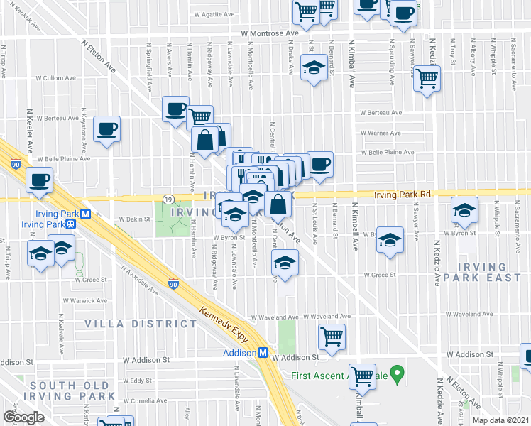 map of restaurants, bars, coffee shops, grocery stores, and more near 3956 North Elston Avenue in Chicago