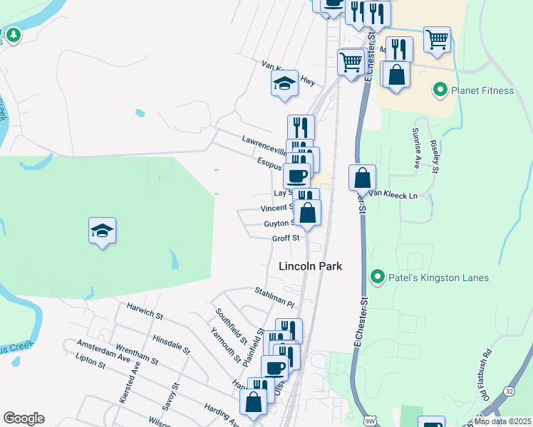 map of restaurants, bars, coffee shops, grocery stores, and more near 845 Nicholas Avenue in Kingston