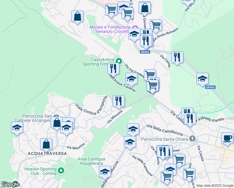 map of restaurants, bars, coffee shops, grocery stores, and more near 15-23 Via Sestriere in Rome
