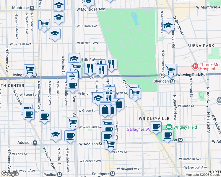map of restaurants, bars, coffee shops, grocery stores, and more near 3915 North Southport Avenue in Chicago