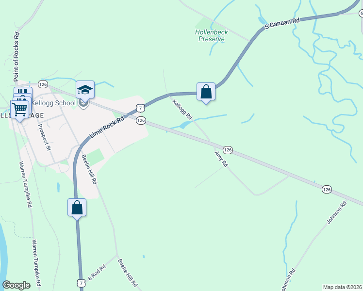 map of restaurants, bars, coffee shops, grocery stores, and more near 62 Connecticut 126 in Canaan