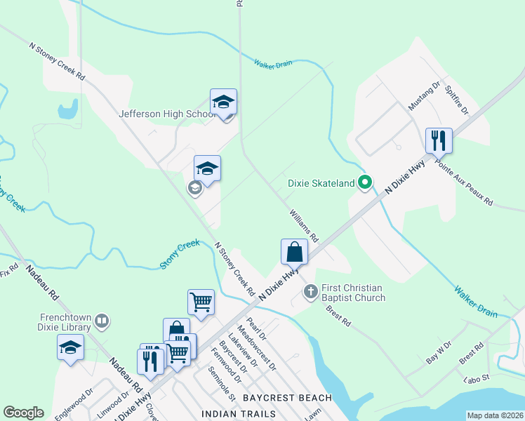 map of restaurants, bars, coffee shops, grocery stores, and more near 5091-5477 Williams Road in Monroe County