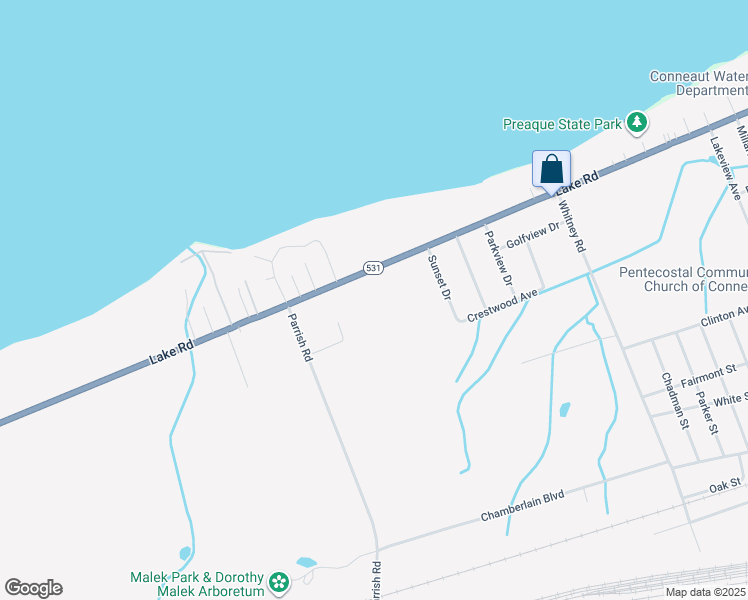 map of restaurants, bars, coffee shops, grocery stores, and more near 1119 Lake Road in Conneaut