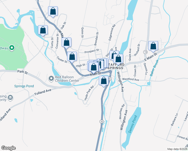map of restaurants, bars, coffee shops, grocery stores, and more near 69 West Main Street in Stafford
