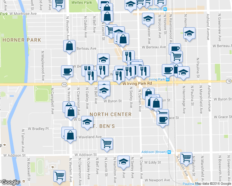 map of restaurants, bars, coffee shops, grocery stores, and more near 3938 North Hamilton Avenue in Chicago