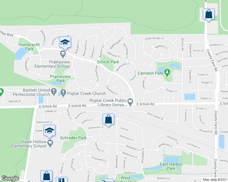 map of restaurants, bars, coffee shops, grocery stores, and more near 16472 Colfax Court in Bartlett