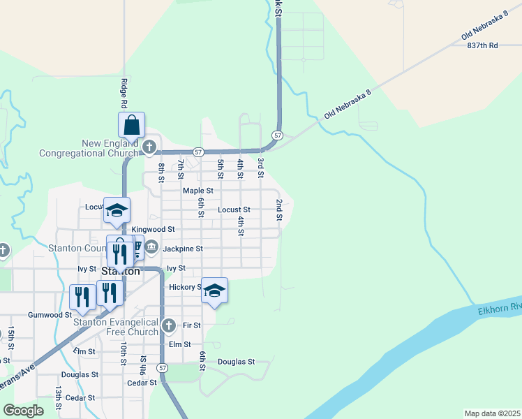map of restaurants, bars, coffee shops, grocery stores, and more near 3rd Street in Stanton