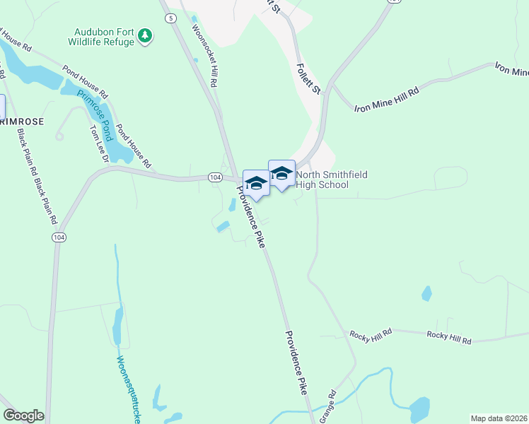 map of restaurants, bars, coffee shops, grocery stores, and more near 1850 Providence Pike in North Smithfield