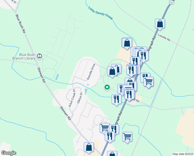 map of restaurants, bars, coffee shops, grocery stores, and more near 1701 Mall Road in Monroe