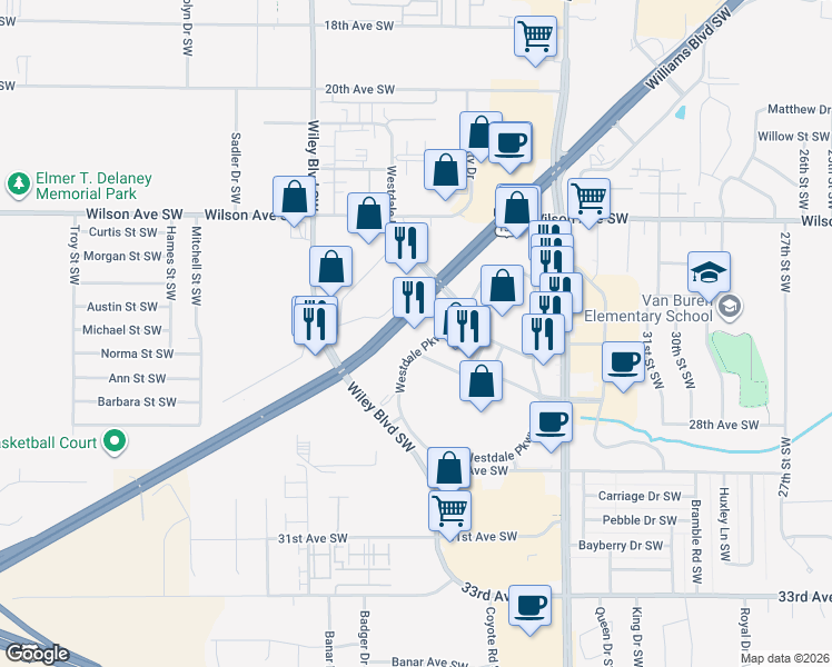 map of restaurants, bars, coffee shops, grocery stores, and more near 3998 Westdale Parkway Southwest in Cedar Rapids