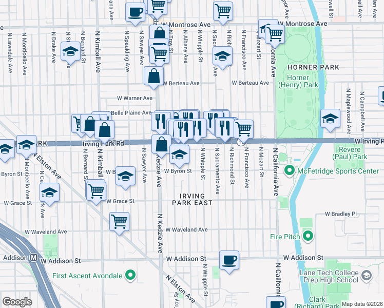 map of restaurants, bars, coffee shops, grocery stores, and more near in Chicago
