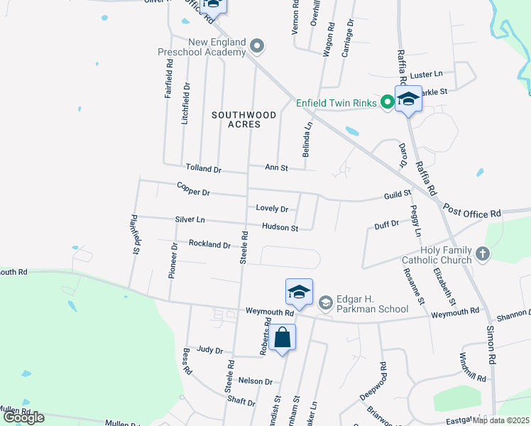 map of restaurants, bars, coffee shops, grocery stores, and more near 3 Lovely Drive in Enfield
