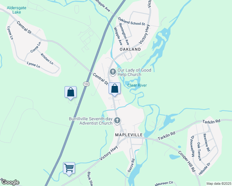 map of restaurants, bars, coffee shops, grocery stores, and more near 977 Victory Highway in Burrillville