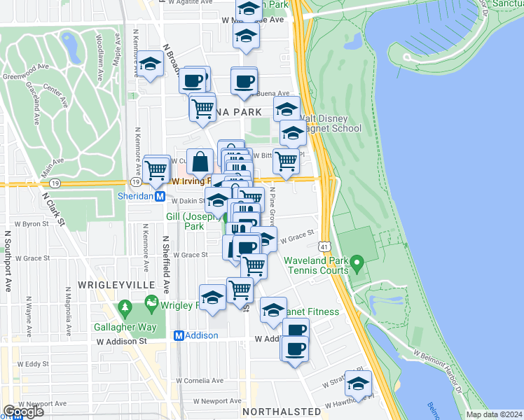 map of restaurants, bars, coffee shops, grocery stores, and more near in Chicago