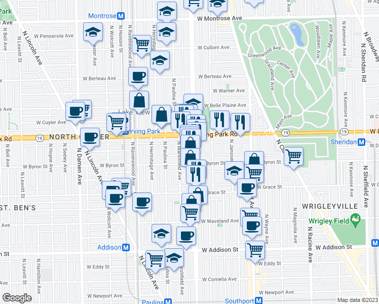 map of restaurants, bars, coffee shops, grocery stores, and more near in Chicago