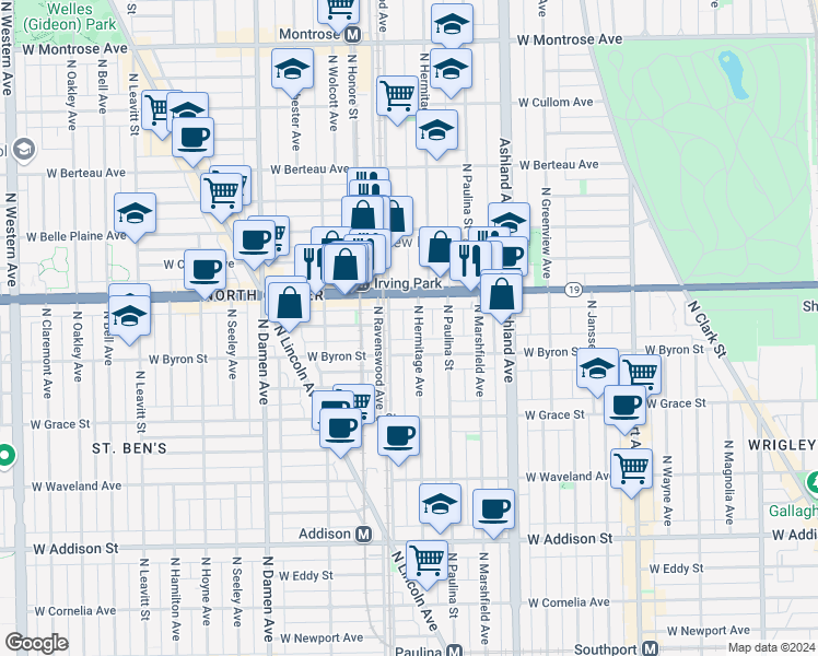 map of restaurants, bars, coffee shops, grocery stores, and more near in Chicago
